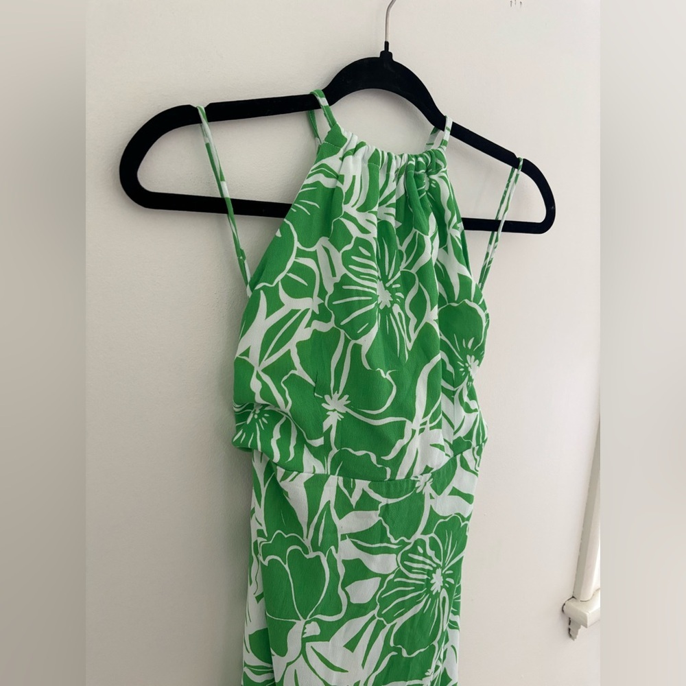 Revolve Green Tropical Pattern Midi Dress - Picture 3 of 13